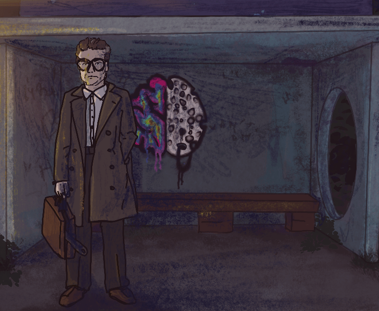 creepy old man in a bus stop