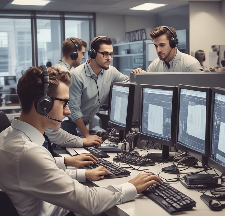 A friendly customer service representative wearing a headset, ready to assist with laptop and workstation inquiries.