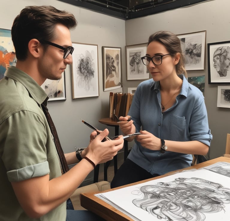 A close-up of a colorful CNC-printed mural on a living room wall.