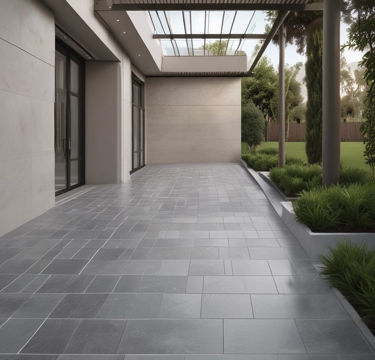 A close-up view of a marble surface showcasing intricate patterns and veins in shades of gray and white. The natural swirls and textures create a dramatic and elegant appearance.