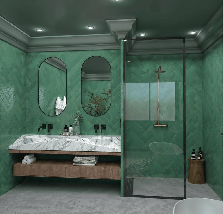 Design salle de bain esprit spa avec galets et plantes, Nina Poma Studio.