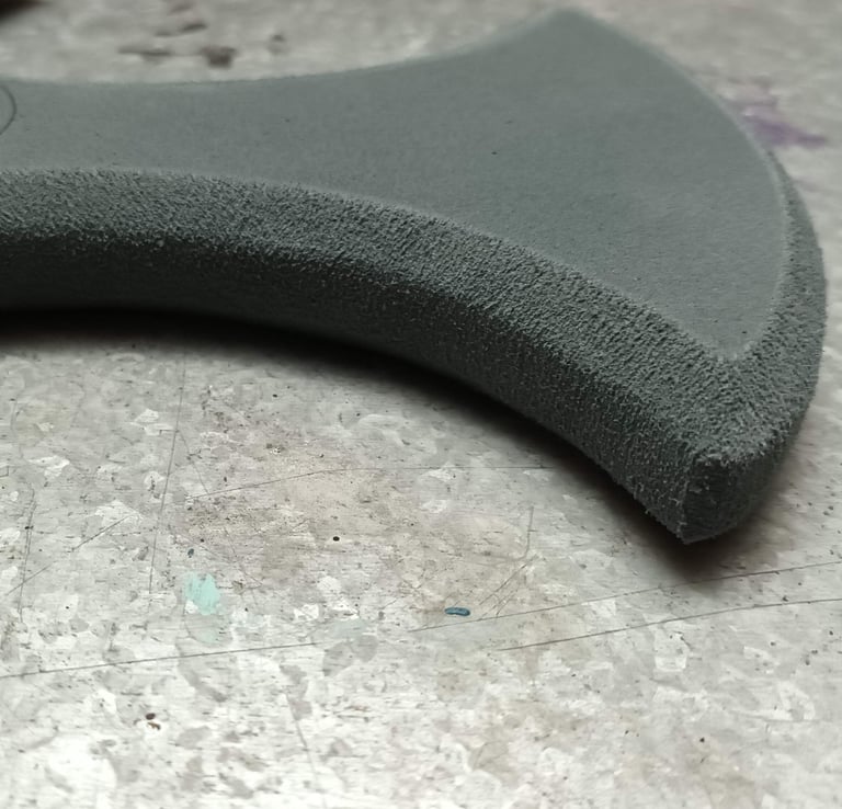 sanded EVA foam edges of a cosplay prop