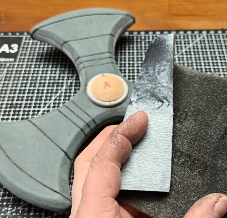 preparing a cosplay prop for painting
