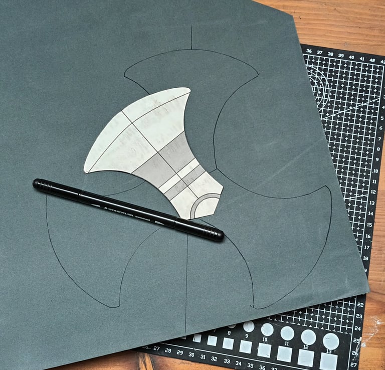 transfering a cosplay prop template on EVA foam