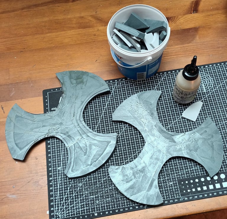 gluing EVA foam with contact cement for cosplay