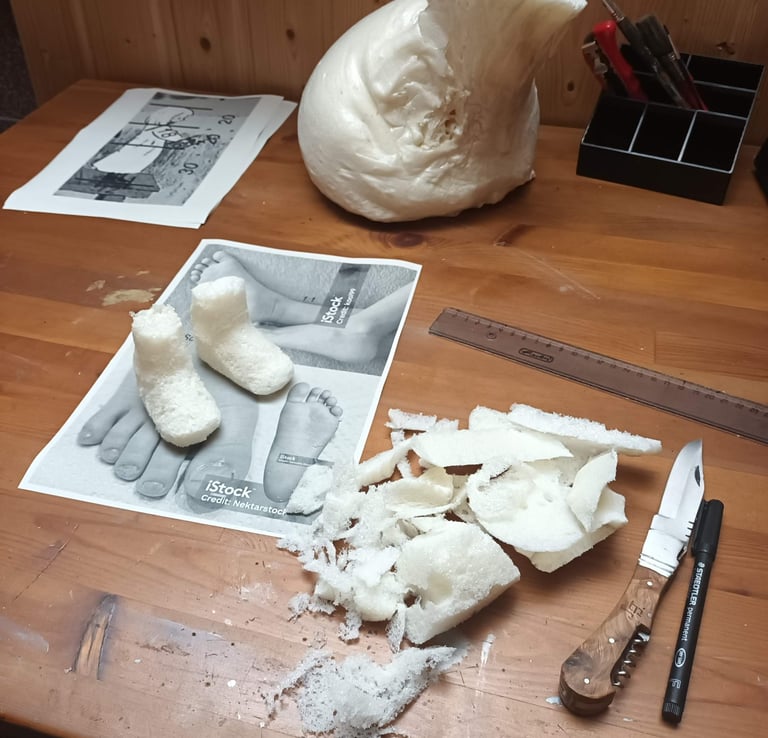 carve doll parts out of construction foam