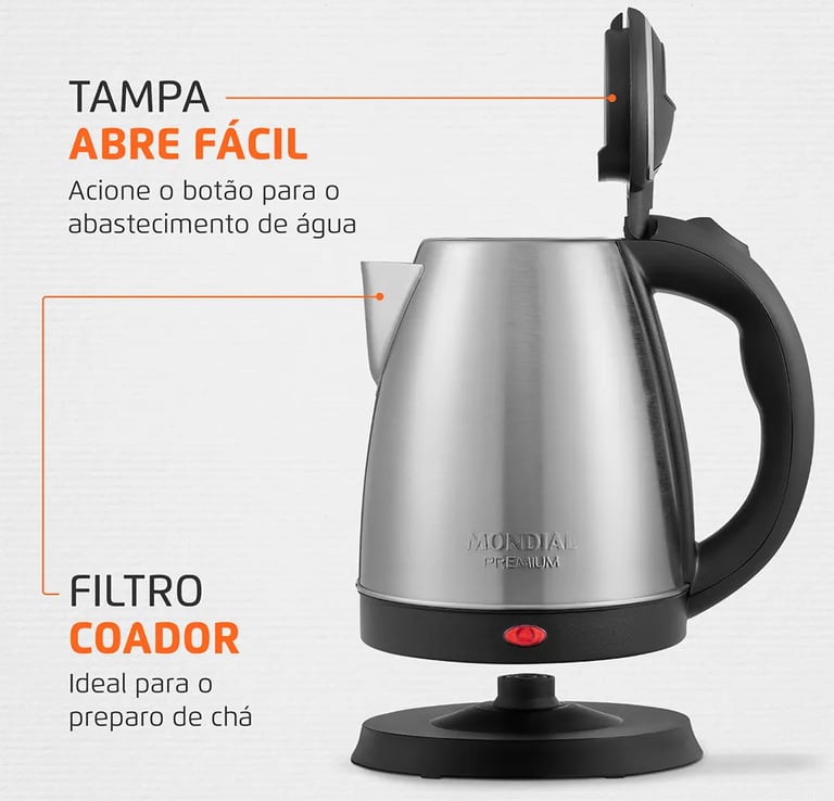 Chaleira Elétrica Pratic Mondial Preto Inox 1200W