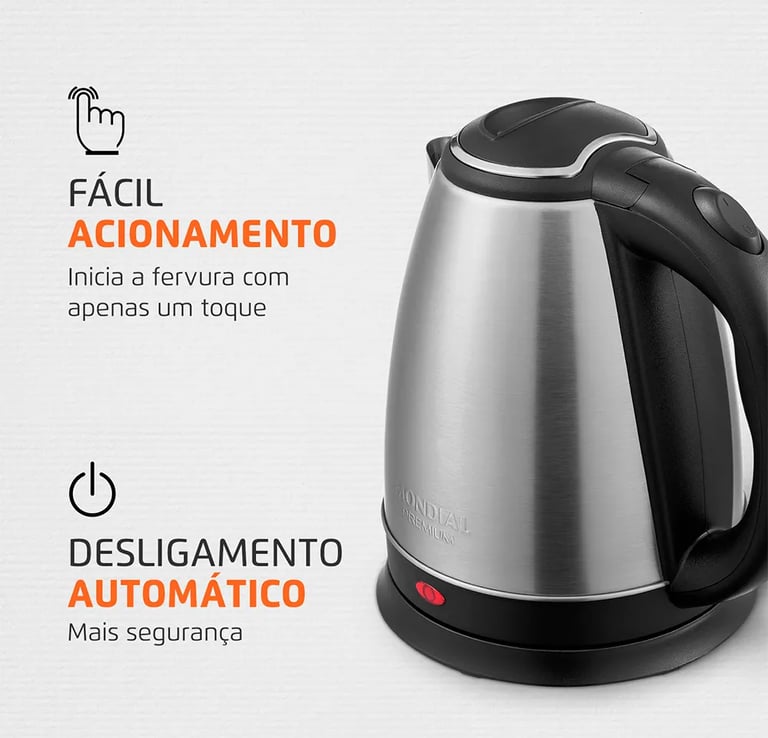 Chaleira Elétrica Pratic Mondial Preto Inox 1200W