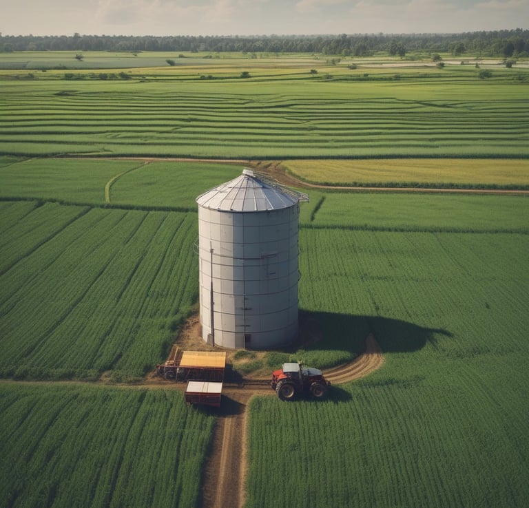 An outdoor structure with several compartments labeled FT4, FT5, and FT6, covered by a corrugated metal roof. The compartments appear to be part of a processing or washing area, possibly for agricultural products. The background features lush green vegetation and trees on a sloping landscape.