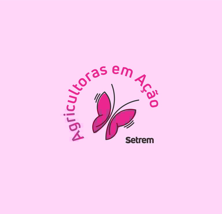 Logo com borboleta rosa para 'Agricultoras em Ação' | Portfólio de Identidade Visual.