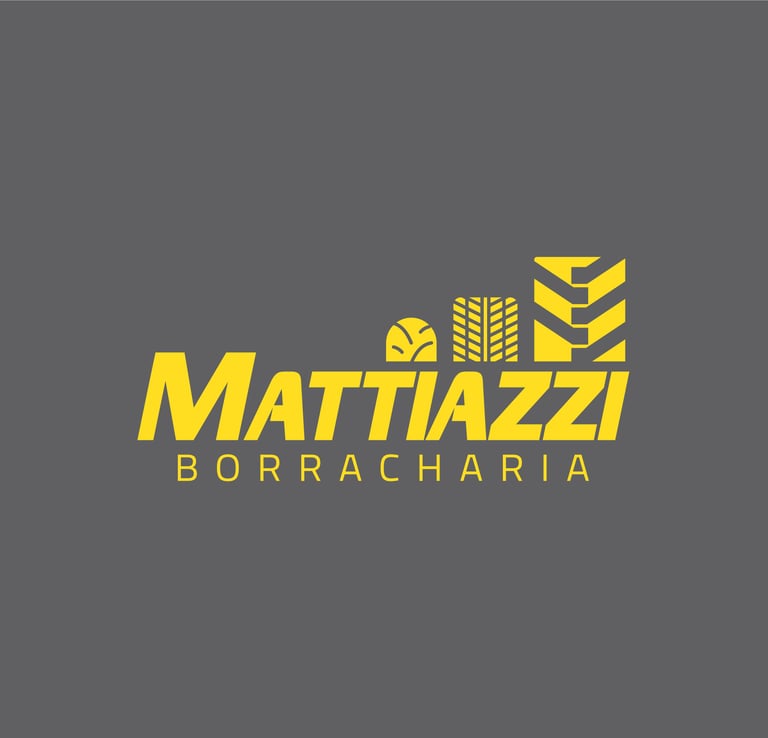 Logo da Mattiazzi Borracharia com símbolo de pneu - exemplo do Portfólio de Ney Hettwer.