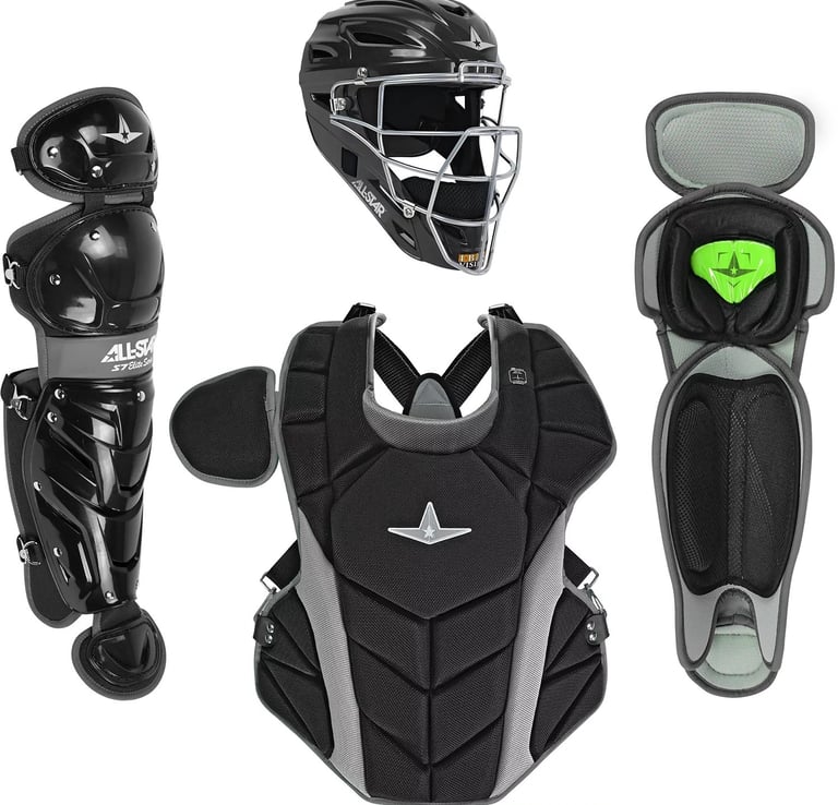 All-Star Intermediate S7 Elite catcher's gear set with helmet chest protector and leg guards