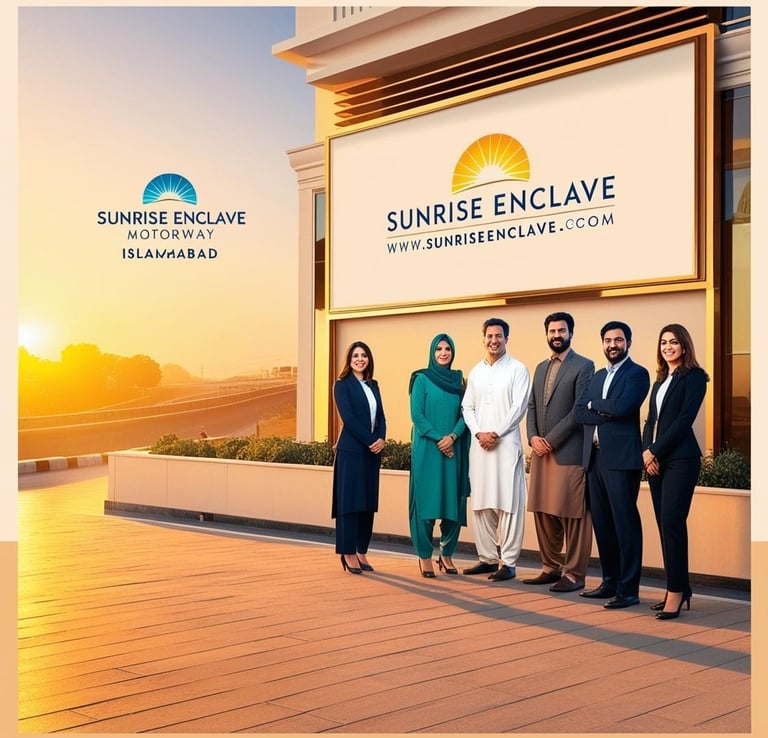 a group of people standing in front of a sign