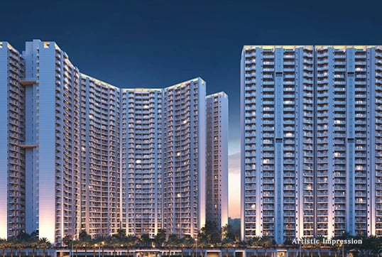 a group of tall buildings with a body of water | Eternia Greater Noida West
