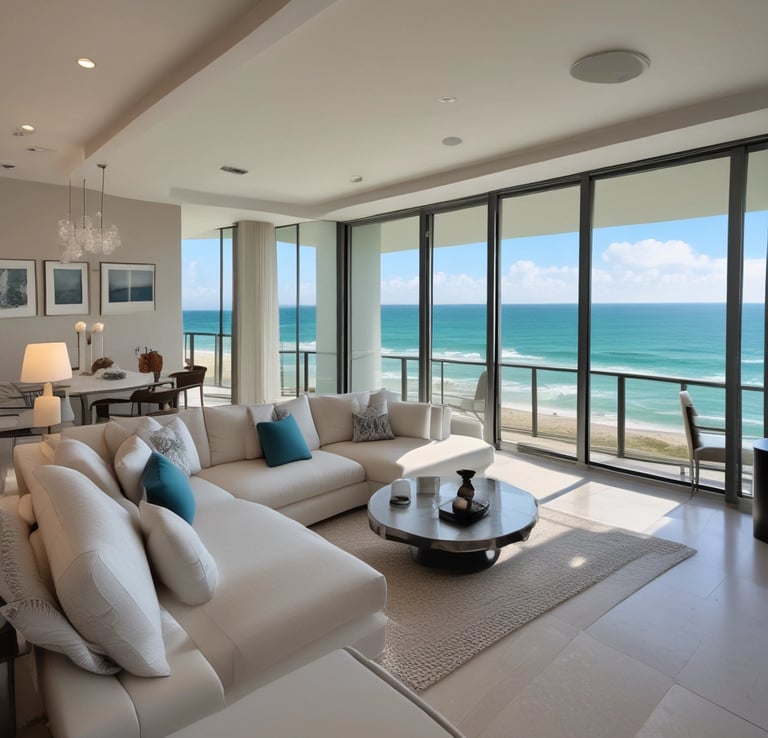 Modern Miami beachfront condo with sunset view