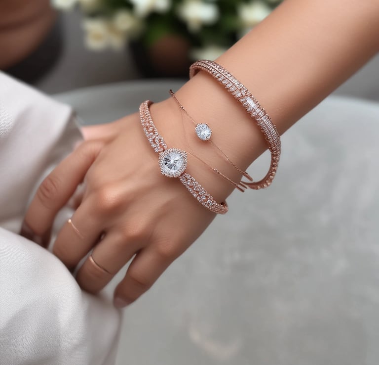 A serene flat lay of ayurmoon jewelry pieces arranged on a gold-toned tray with subtle moon motifs.