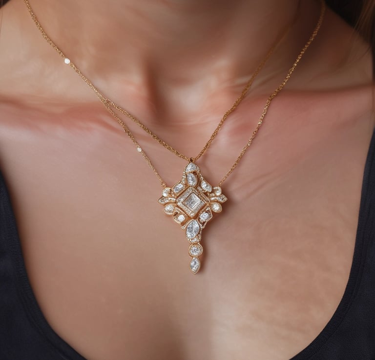 Artisan hands carefully setting natural gemstones into an elegant necklace under warm lighting.