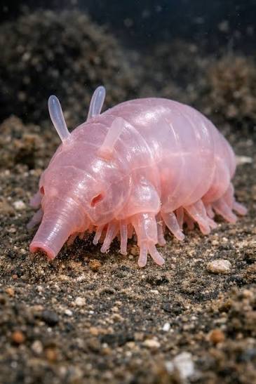 A pink sea pig or Scotoplanes deep-sea sea cucumber crawling on the ocean floor.