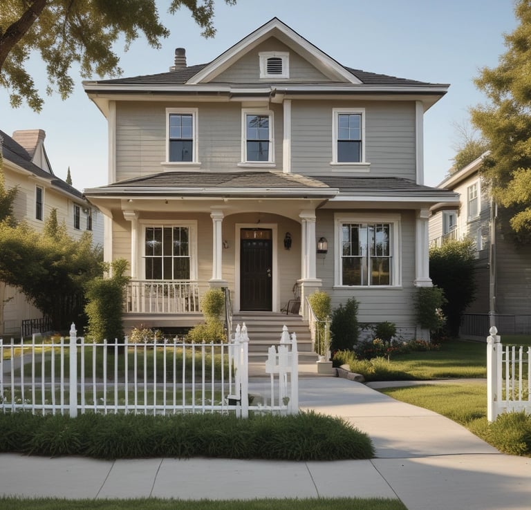 A modern home exterior with a welcoming entrance and lush greenery.