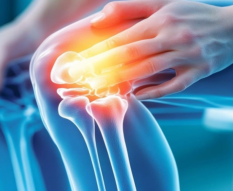 Hand holding the knees