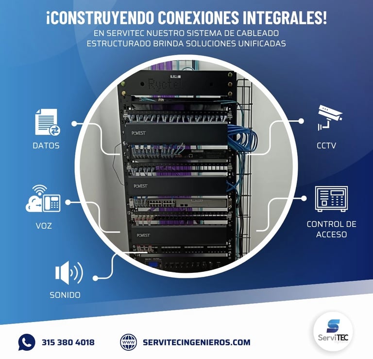 Cableado estructurado para datos, voz, CCTV, sonido y control de acceso.
