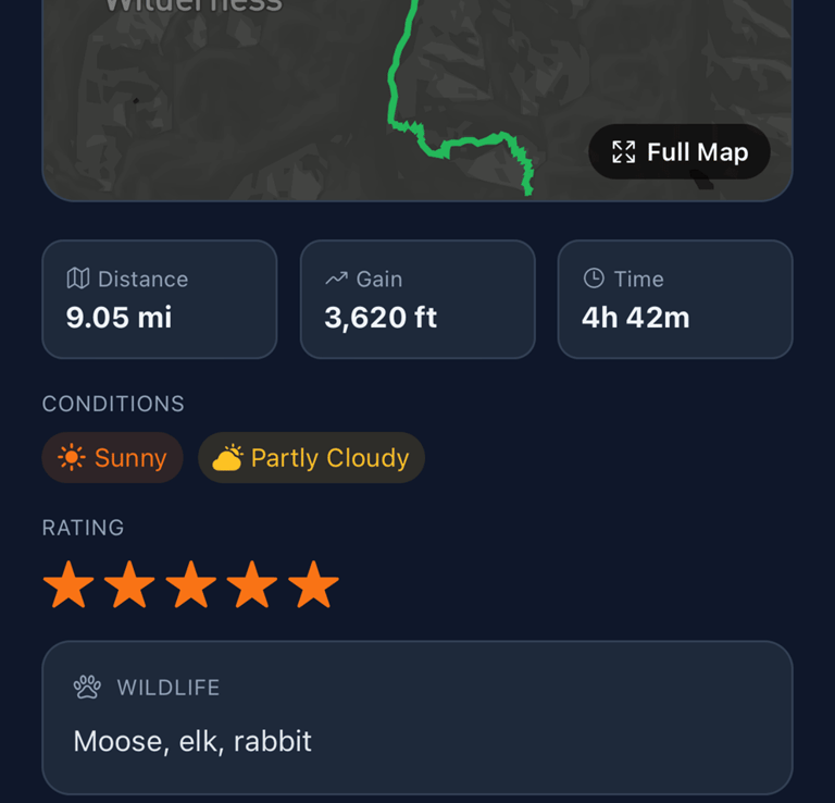 Phone screen showing log of hiking activity.