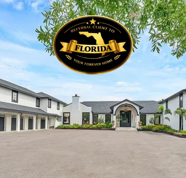 a large house with a black and white sign that says florida