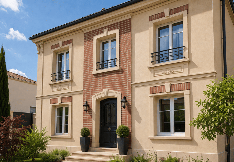 Façade maison mixte brique et enduit