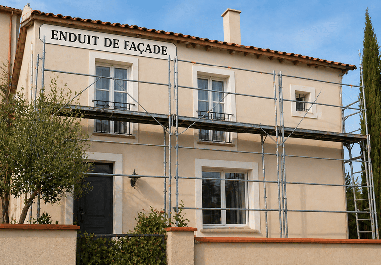  Enduit de façade avec échafaudage – rénovation maison extérieure