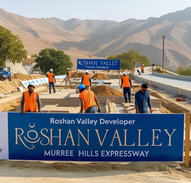 a group of people standing around a sign that says roshan valley valley