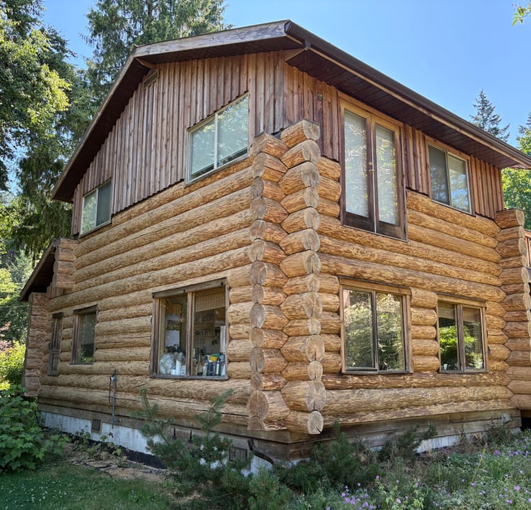 Log home in Courtenay on Vancouver Island being restored by Embassy Restorations 
