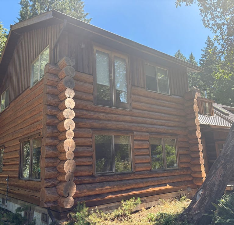 Log home in Courtenay after restoration by Embassy Restorations Vancouver Island