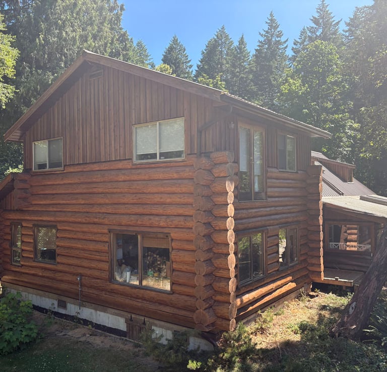Log home in Courtenay after restoration by Embassy Restorations Vancouver Island