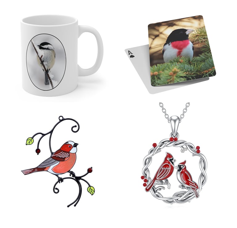 bird mug playing card stained glass ornament cardinal necklace