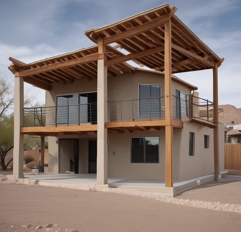 a house with a wooden deck and a wooden deck