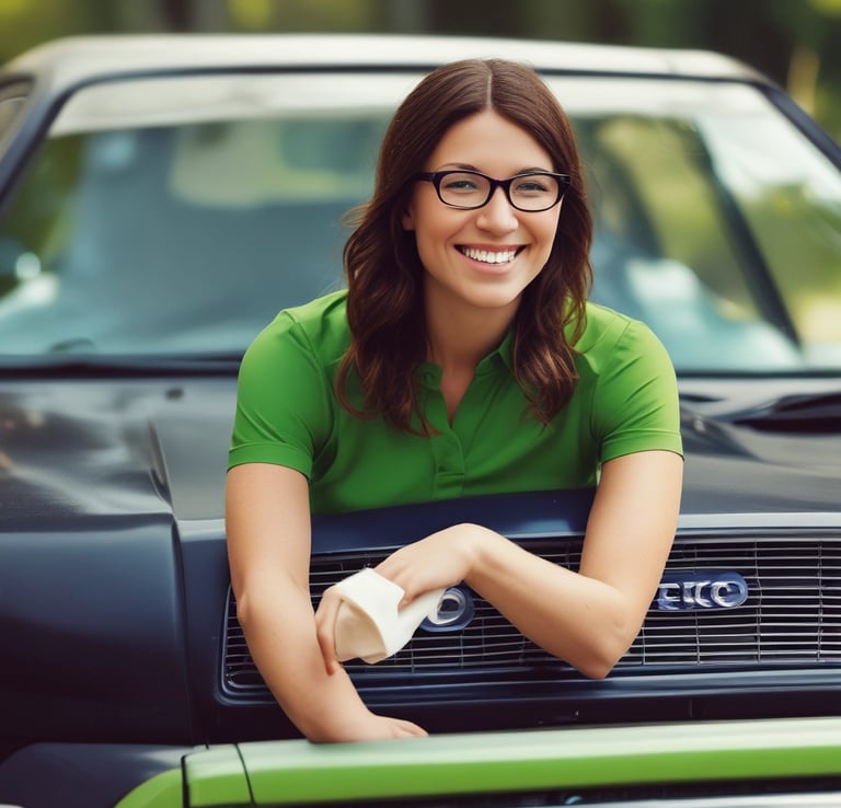 A close-up of the front section of a vibrant red compact car, showcasing its sleek design, prominent headlight, and glossy paint. The car features a detailed emblem and a license plate attached to the front.