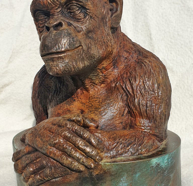 Realistic chimpanzee sculpture produced through detailed 3D sculptural services