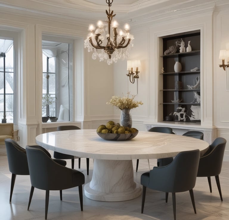 Workshop scene showing craftsmen shaping marble pieces.