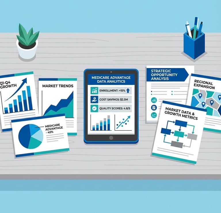 Professional business meeting showing home health executives reviewing 2026 growth strategy document