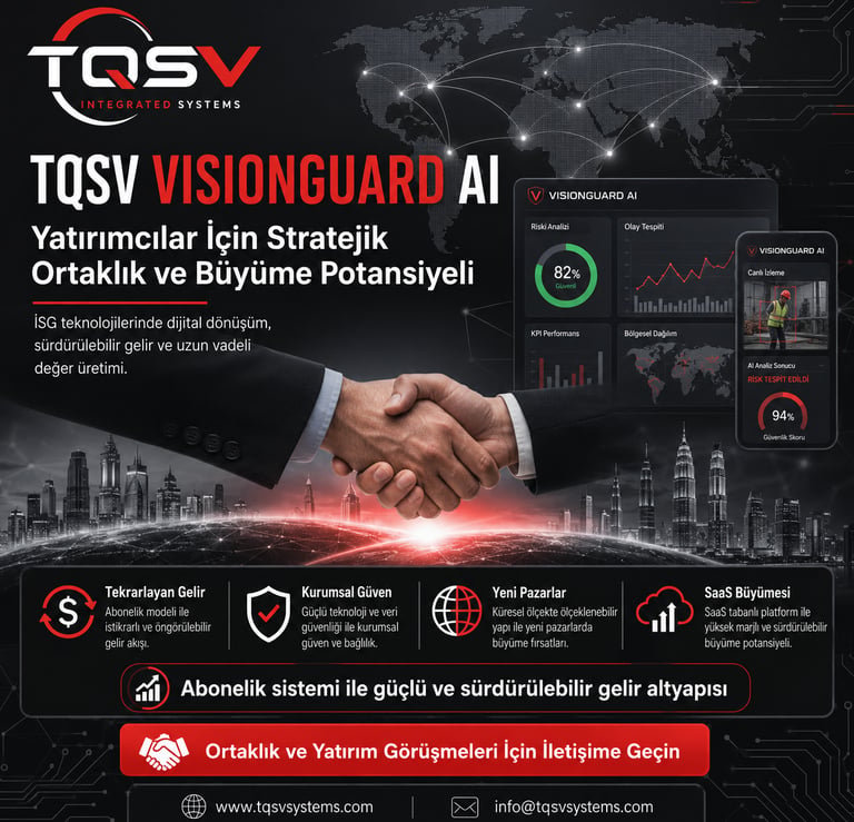 TQSV VisionGuard AI promotional banner featuring a professional handshake over a digital cityscape.