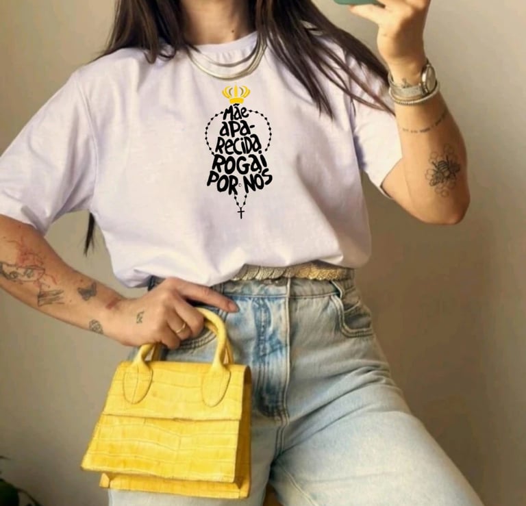 Camiseta Básica Católica Blusa Unisex Nossa Senhora Aparecida Algodão