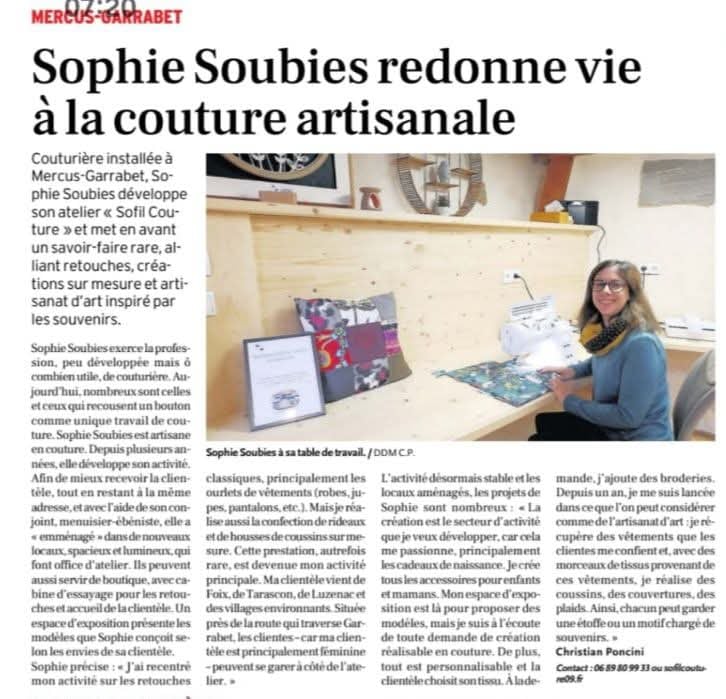 Atelier créatrice textile et couturiere So-fil Couture 09 à MERCUS GARRABET Ariège