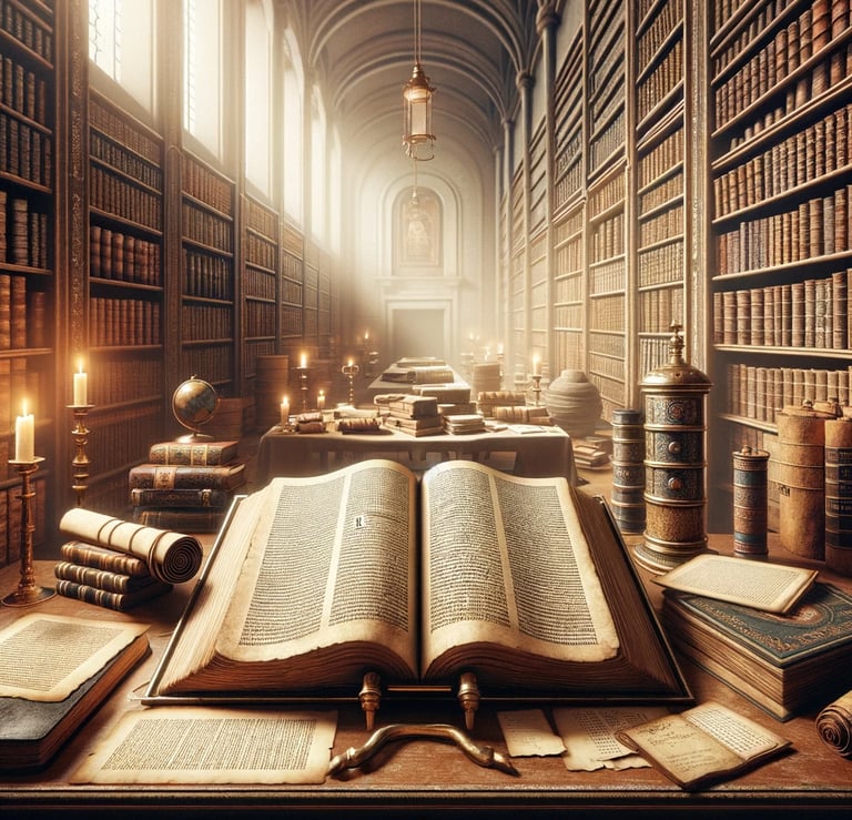 a large open book with a large book on the table