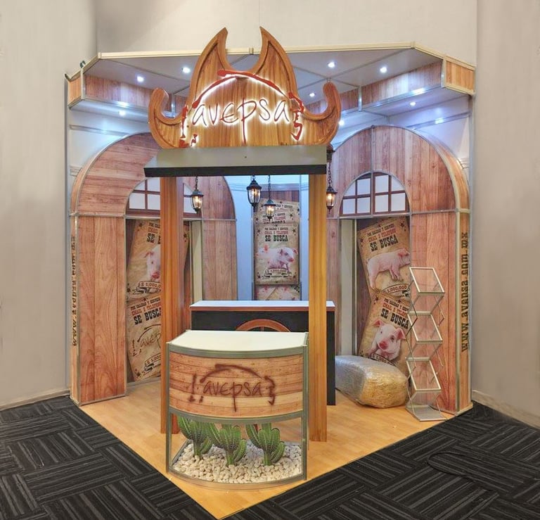 diseño de stand híbrido temático