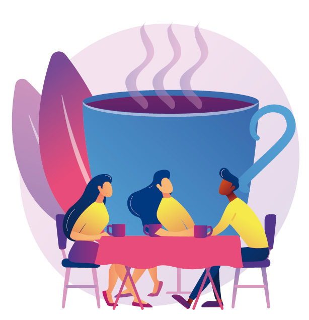maman et papa prenant un café lors d'un café parent sur le thème du sommeil animé par sophie IPDE
