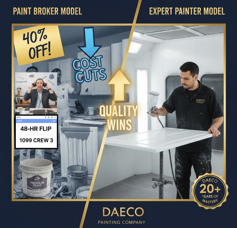Comparison of a Denver painting services broker model showing rushed work versus a DAECO expert pain