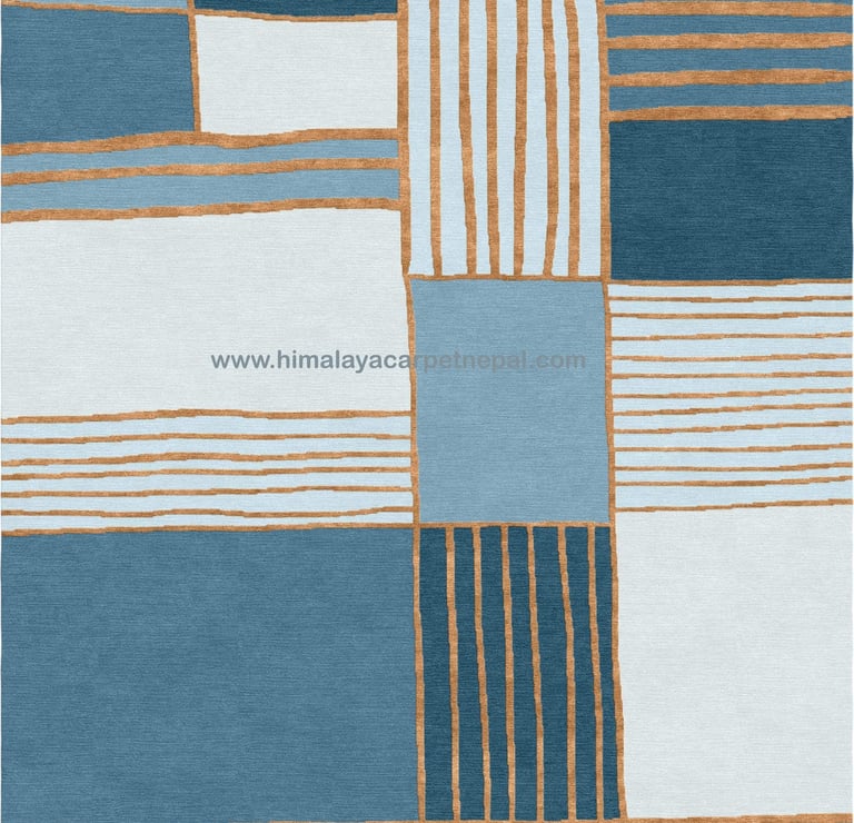 Custom Rugs - Contemporary geometric Tibetan hand-knotted rug with modern intricate patterns