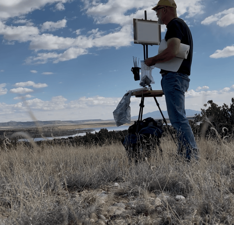 Forensic HUD overlay on Founder at easel. System Initialization: Reclaim Original Judgment