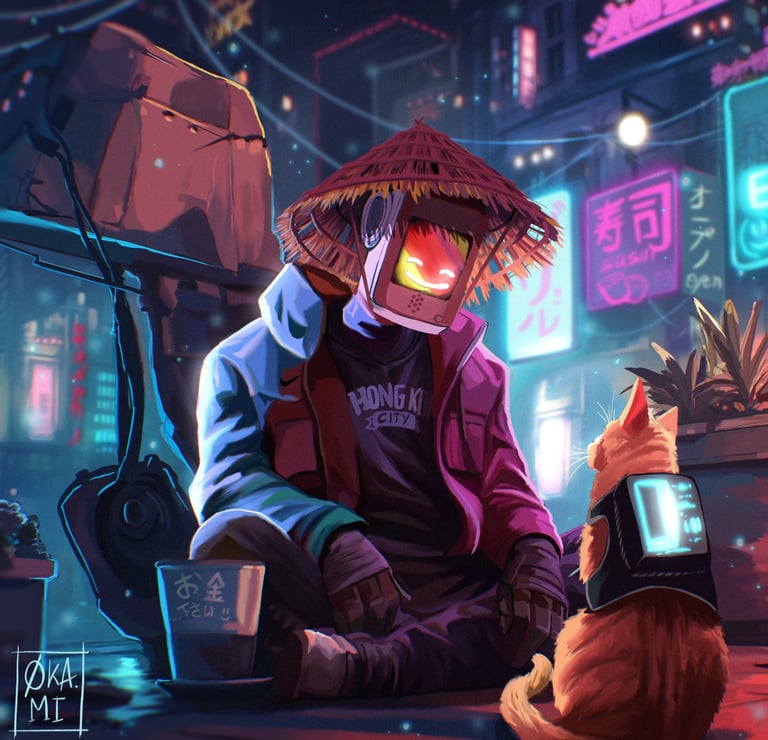 fanart stray chat robot digital painting cyberpunk