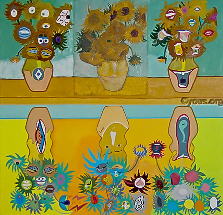 image of Oil Painting Van Gogh by Artist Yous, featuring the Sunflowers of Van Gogh in the center